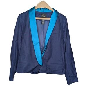 Smythe Les Vestes Navy Blue Teal Satin Shawl Collar Cropped‎ Blazer 6 Canadian
